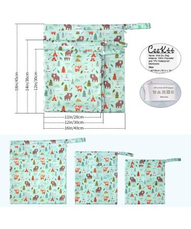 Ceekii Wet Dry Cloth Diaper Pockets - 3 Pack Washable Travel Wet Bags | Waterproof Baby Beach Pool Gym Bag with Zip Pocket & Snack Handle - Green - Buy Online on GoSupps.com