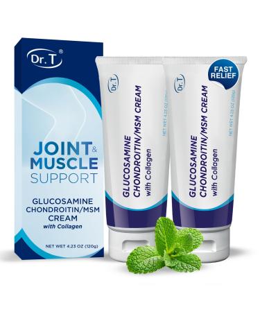 Dr. T Glucosamine Chondroitin Cream - Premium Formula with MSM and Collagen for Joint and Muscle Discomfort - Maintains Joint Strength Flexibility & Muscle Mobility - 4.23 oz / 120g (2 Pack)