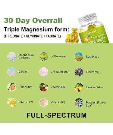Magnesium L-Threonate Gummies 1000mg with Glycinate 500mg Citrate 500mg - Sugar Free & High Absorption Formula with Vitamin D, K2, B6, Potassium - 60 Gummies - Buy Online on GoSupps.com