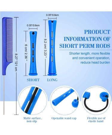 48 Piece Hair Perm Rods Set with Rat Tail Comb - 0.35 Inch Blue Cold Wave Curlers for Hairdressing Styling - Buy Online on GoSupps.com