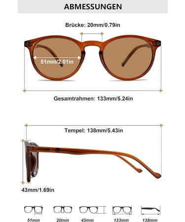 Lanomi Retro Round Reading Glasses with Blue Light Filter - UV400 Sun Reader for Men & Women | Brown Frame & Lens | 2.0 Diopter Visual Strength - Buy Online on GoSupps.com