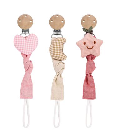 ALTcompluser 3 Pcs Dummy Clips BPA Free Soother Pacifier Chain Holder Clips Personalised Dummy Strap for Unisex Boys Girls Baby and Newborn (Pink)