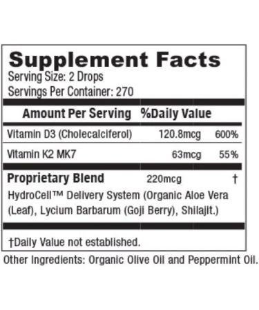 Herbal Nutrition Organic Vitamin D3 K2 Drops 5000 IU D3 + 63mcg MK7 K2 270 Servings, Vegan, Liquid Supplement Superior Delivery Bone, Heart, Immune & Mood Support Peppermint Flavor 1 - Buy Online on GoSupps.com