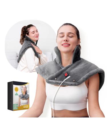 HOMPRES Smart Fast Heating Pad for Neck & Back - 5 Heat Settings Adjustable Neck Back Heated Pad  Portable Electric Heat pad for Pain Relief  Weighted Travel Heating Pad for Neck Shoulder Back (Gray) Grey