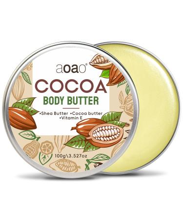 AOAO Cocoa Body Butter for Rough Flaky Skin Shea Butter & Vitamin E Daily Moisturizer Absorbs Rapidly Deep Hydrating Treatment Provides Long-Lasting Nourishment for Silky Smooth Skin 100g/3.5oz