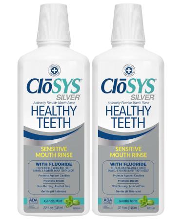 CloSYS Healthy Teeth Anti-Cavity Oral Rinse Mouthwash with Fluoride - Mint - Pack of 2 - 32 Fl Oz.