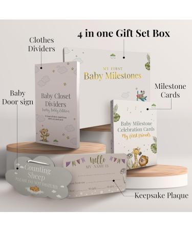Tiny Trees Baby Milestone Gift Set - Premium Gifts and Keepsake Box - Milestone Cards Closet Dividers Welcome Plaque and Sleep Sign - Perfect New Born Baby Gifts for Parents Complete 4 Piece Milestone Gift Set - Buy Online on GoSupps.com