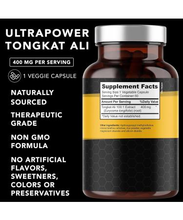 Tongkat Ali Ultrapower - Longjack Extract Supplement for Men's Stamina Strength Endurance & Muscle Growth | 60 Non-GMO Capsules - Best Pre Workout Formula - Buy Online on GoSupps.com