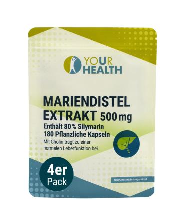 YOUR HEALTH Mary's sausage extract 500 mg - Contains 80% silymarin in vegetable capsules - With choline - 720 capsules (pack of 4)