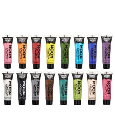 Moon Creations Face & Body Paint Tubes | Set of 16 | 12ml | Ready to Use Face Paint | No Flake | Cruelty Free Made in UK | Face Paint for Kids Adults Fancy Dress Festivals Halloween & More - Buy Online on GoSupps.com