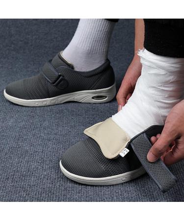 SDEQA Women's Diabetic Shoes - Adjustable Slippers for Swollen Feet - Non-Slip Wide Walking Shoes for Edema and Elderly - Grey, Size 5.5 - Buy Online on GoSupps.com