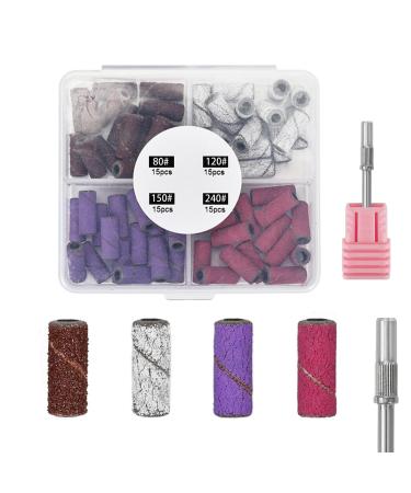 Misforu Sanding Bands for Nail Drill 60 Pieces 4 Color Coarse Fine Grit Efile Sand Set 80#120#150#240# Nail Sanding Bands with Nail Drill Bits for Electric Nail Drill Nail Accessories Tool