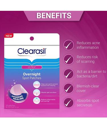 Clearasil Overnight Spot Patches - Advanced Healing Hydrocolloid Acne Treatment Stickers - 18 Count x 4 Packs - Buy Online on GoSupps.com