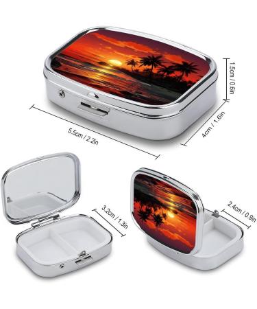 Buy Tropical Sunset Print Pill Box - 2 Compartment Metal Organizer for Travel & Everyday Use - Buy Online on GoSupps.com