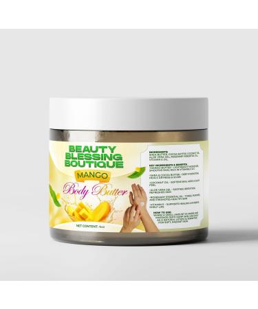 Beauty Blessing Mango Body Butter with Shea Butter Cocoa Butter Coconut Oil Aloe Vera Rosemary & Vitamin E Hydrating Body Moisturizer for Smooth Glowing Skin (4 oz)