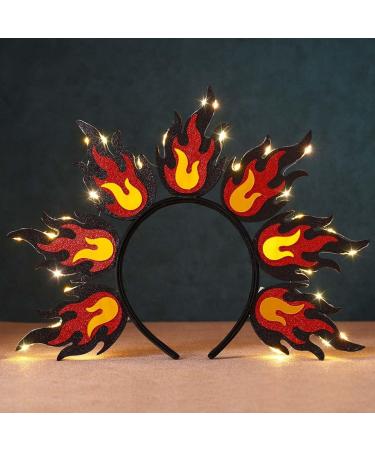GORTIN Light Up Fire Headband LED Red Flame Headpiece Halloween Festival Costume Headwear Hair Accessories for Women - Buy Online on GoSupps.com
