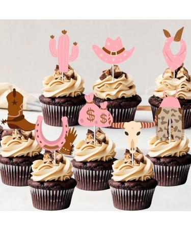 24 Pieces Cowgirl Cupcake Toppers 8 Shapes Pink Hats Boots Cactus Cupcake Picks My First Rodeo Western Theme Baby Shower Birthday Party Cake Decoration Supplies - Buy Online on GoSupps.com