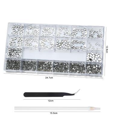 Nibiru White Rhinestones Glass Gemstones Kit for Nail Art - 3830PCS Multi Shapes Sparkly Flatback Mix with Wax Pen - Buy Online on GoSupps.com