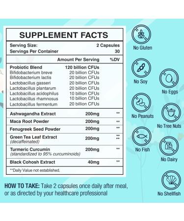 Menopause Supplements for Women | 120B CFU Probiotic & 13-in-1 Herbal Formula for Relief from Hot Flashes Night Sweats & Mood Swings - 60 Capsules - Buy Online on GoSupps.com