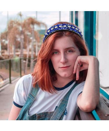 Rhinestone Wide Headband Blue Crystal Hairband Sparkle Diamond Head Bands Retro Jewelled Headhoop Glitter Wedding Birthday Parties Banquet Accessory for Women Girls - Buy Online on GoSupps.com