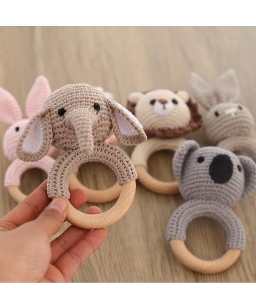Yieur Crocheted Gray Elephant Baby Assel - Handmade Wooden Gripping Ring & Toy Gift for Infants - Ideal for Boys & Girls - Buy Online on GoSupps.com
