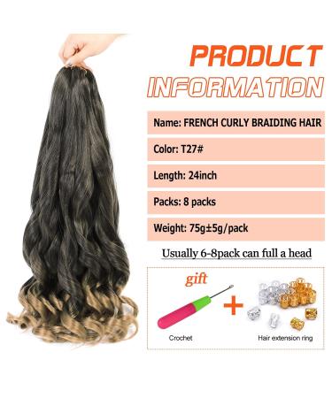 Dt Cheryl French Curls Braiding Hair - 8 Pack Pre-Stretched 24 Inch Loose Wave Curly Extensions (T27#) - High-Quality Synthetic Hair for Stunning Styles - Buy Online on GoSupps.com