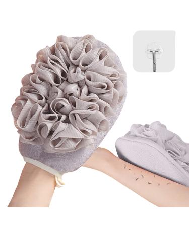 Exfoliating Glove with Loofah Sponge  Double Sided Bath Sponge  Loofah Exfoliating Body Scrubber Bath Sponges for Shower Women/Men Exfoliating Gloves for Body Dead Skin Shower Sponge (Gray 1Pcs)