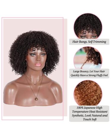 Kalyss 8 Short Kinky Curly Wig for Women - Black Premium Synthetic Afro Wig with Hair Bangs | Natural Curls, Bouncy, Full Look | 150% Density - Buy Online on GoSupps.com