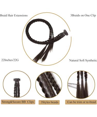 Baby Braids Extensions 3braids on One Clip in Hair Extensions 22" Long Natural Soft Synthetic Hairpieces Straight Ponytail Front Side Bang Curtain for Women (#4 Black Brown) - Buy Online on GoSupps.com