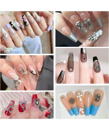 Lofuanna 180 Pcs Cross Nail Charms - 3D Chrome Goth Nail Accessories | 36 Styles Rhinestones & Metal Decorations for Unique Nail Art - Buy Online on GoSupps.com
