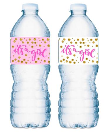 20 Pink It s a Girl Oh Baby Water Bottle Labels  Baby Shower Set of 20 Waterproof Water Bottle Wrappers  Decorations  Pink and White.