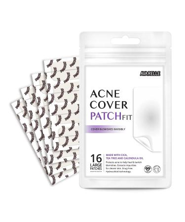 Avarelle Pimple Patches (16 Count) Hydrocolloid Acne Cover Patches | Zit Patches for Blemishes, Zits and Breakouts with Tea Tree, Calendula and Cica Oil for Face | Vegan, Cruelty Free Certified, Carbonfree Certified (Hydrocolloid, Square 1/2 - 16 Count)