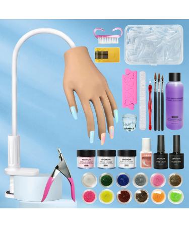 Practice Hand for Acrylic Nails Kit  Spohom Professional Nail Hand Practice Kit Full Set Flexible Movable Fake Nail Practice Hands Training Kits with 100pcs Nail Tips Never Fall Off for Nail Lovers Type A