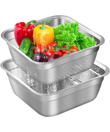 Wash Basin Dish Tub for Kitchen Sink Large Capacity Stainless Steel Basin with Rolled & Wide Edge Stackable Washing Basket for Fruit Kitchen No Drain Hole - Buy Online on GoSupps.com