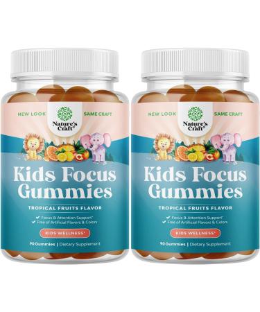 Nature's Craft Vegan Brain Focus Gummies for Kids - Kids Focus Supplement with Phosphatidylserine Bacopa Monnieri Green Tea Extract and More Focus Vitamins for Kids Mood Concentration Energy and Focus (2 Pack)