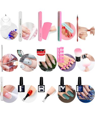 Phoenixy 12 Colors Gel Nail Kit with UV Lamp | Navy Blue & Pale Pink Series | Soak Off Gel Polish Set for Women - Buy Online on GoSupps.com