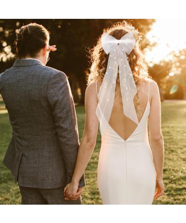 ORUZA Bridal Bow Veil White Pearl Hair Clip Wedding Veil with Barrette Hair Clips Hair Accessories for Bridal Shower Bachelorette Party - Buy Online on GoSupps.com