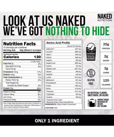 Naked Whey Only 1 Ingredient Grass Fed Whey Protein Powder Undenatured No Gmos No Soy Gluten Free Stimulate Growth - 15 Servings - Buy Online on GoSupps.com