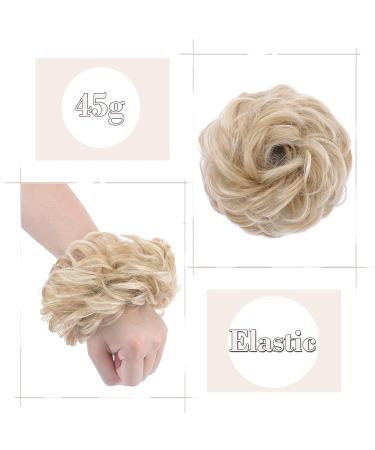 Silk-Co Hair Part with Rubber Band | Wavy Soft Dutt Hair Extensions | 45g Thickening Messy Bun Updos in Dark Blonde & Bleach Curled - Buy Online on GoSupps.com