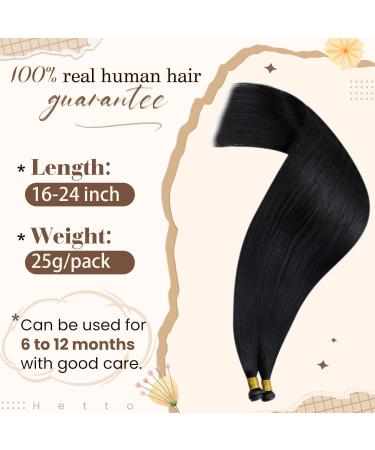 Premium Black Virgin Real Hair Extensions - Hetto Genius Weft 25g 45cm - International Shipping Available - Buy Online on GoSupps.com