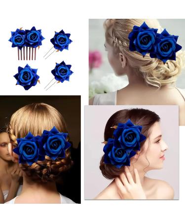 PMELCXD Rose Hair Clip 4 Pieces Flower Hairpin Rose Brooch Floral Clips Women Rose Flower Hair Accessories(Navy blue) - Buy Online on GoSupps.com