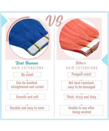 RUNATURE Blue Tape in Hair Extensions - 12 Inch 20g Human Hair Tape in Extensions in Vibrant Blue Color - Buy Online on GoSupps.com