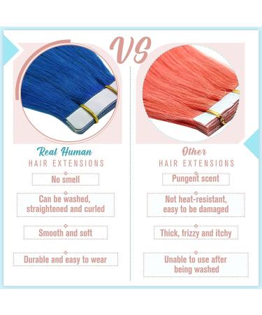 Runature Blue Tape Extensions Real Hair - 40cm Straight 10 Pieces 25g Invisible Hair Extensions - Buy Online on GoSupps.com