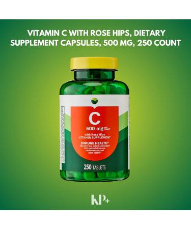KP+ Vitamin C 500 mg with Rose HIPS | Immune & Antioxidant Support | 250 Tablets | Supports Collagen Skin & Bone Health | Dietary Supplement | Non-GMO | Gluten Free | Pack of 1 - Buy Online on GoSupps.com