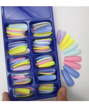 100pc Mixed Color Extra Long Coffin False Nails - Colored Acrylic Nail Tips for Women, Girls, Kids - 10 Sizes (Mixed Color A) - Buy Online on GoSupps.com