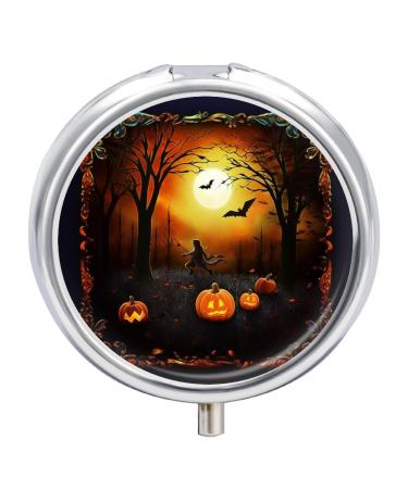 Pill Box Pill Case 3 Compartment Travel Pill Box Halloween Party Printing Small Pill Box Portable Medicine Pill Case Pill Organizer for Purse & Pocket for Travel Handbag (Round)