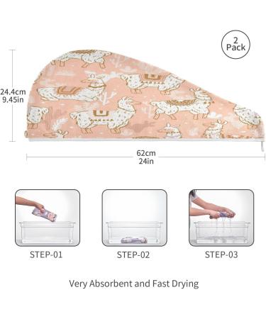 Cartoon Llama Dry Hair Cap & Quick Drying Towel Set - Super Absorbent Soft 2 Piece with Button Headband - Perfect for Fast Drying - Buy Online on GoSupps.com
