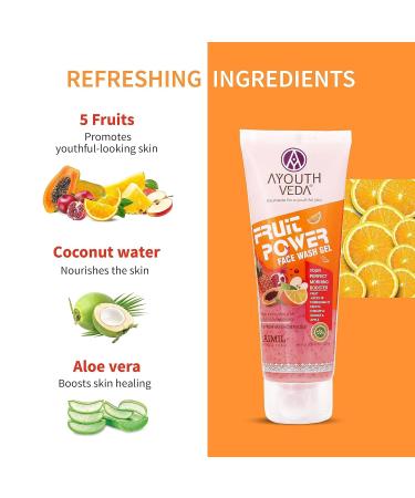 Ayoutthveda Fruit Face Wash Gel - Glowing Skin Vitamin A & C Anti-Oxidants Gentle Exfoliating Cleanser for All Skin Types - 100ml - Buy Online on GoSupps.com