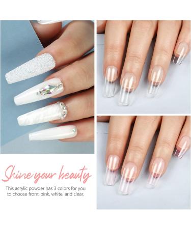 Set 3 Pcs Polymer Powder Pink Clear with White Color for Nail Extension Prolong Nails 8g Acrylic Powder Pink&Clear&White - Buy Online on GoSupps.com