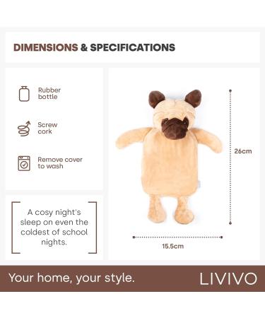 LIVIVO Large Hot Water Bottle with Pug Microfiber Fleece Cover - 1L - Quick Heat for Comforting Pain Relief - Buy Online on GoSupps.com